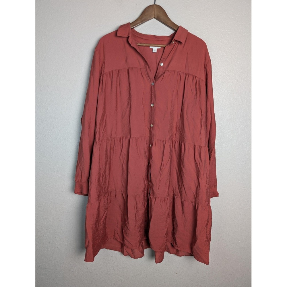 J. Jill Dress Womens L Red Knee Length Shirt Dress Collared Rayon Nylon